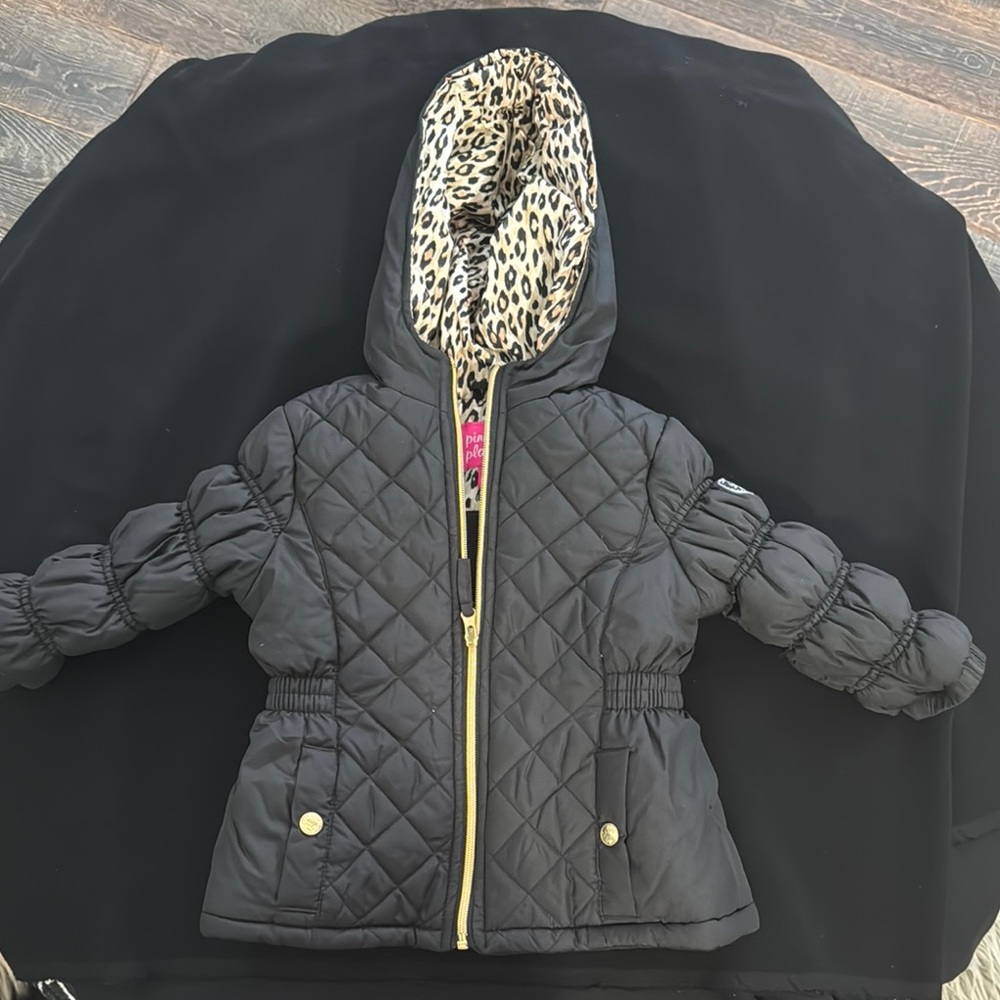 Children's Quilted Black Jacket with Leopard Lining